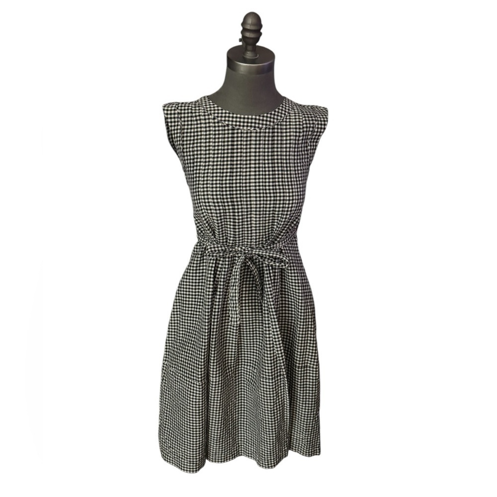 MaxMara White Black Gingham Cotton Blend Dress Size 4